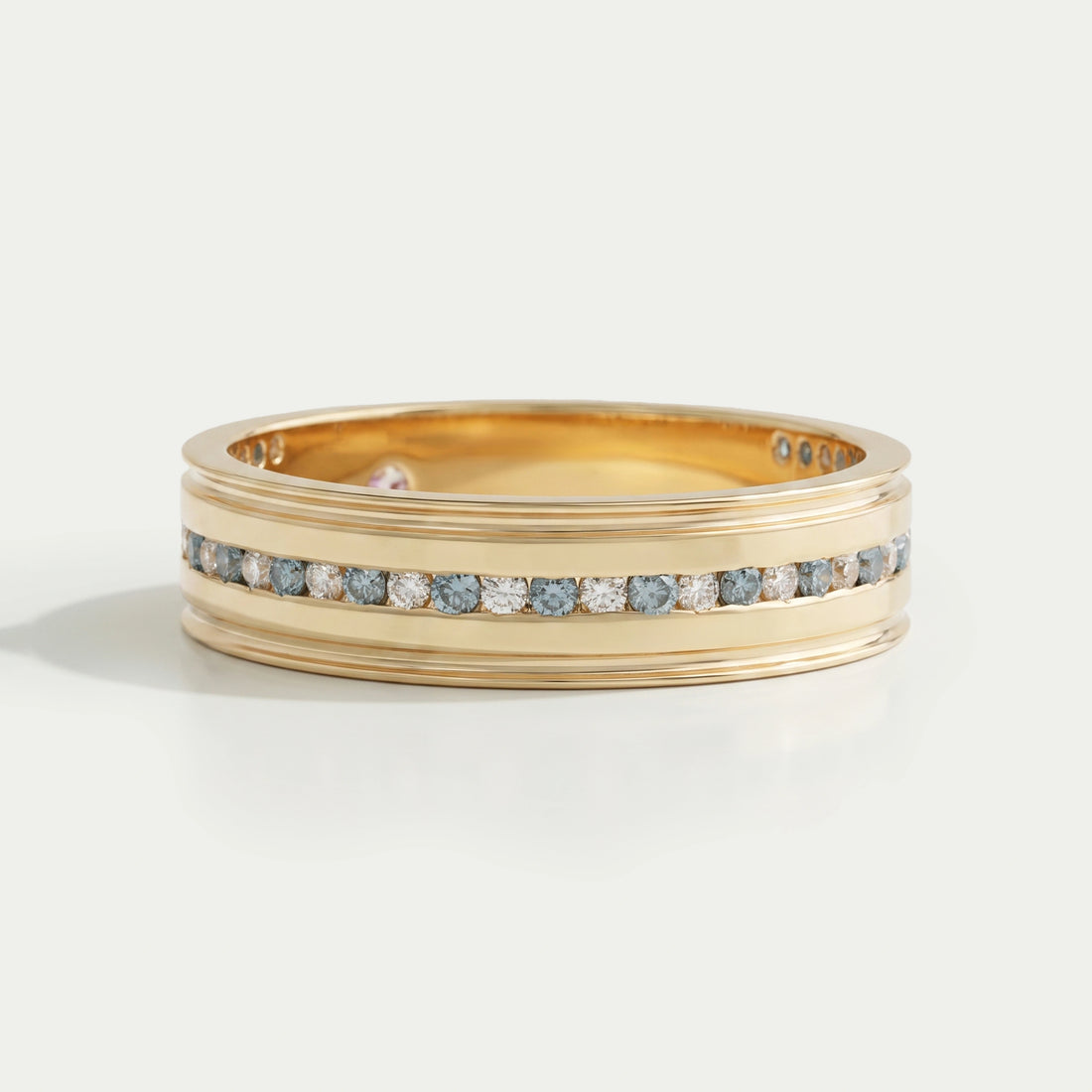 Men's Blue Round Cut Lab Diamond Band