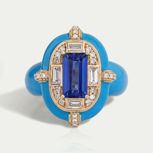 Sapphire Baguette With Enamel Cocktail Ring Rings
