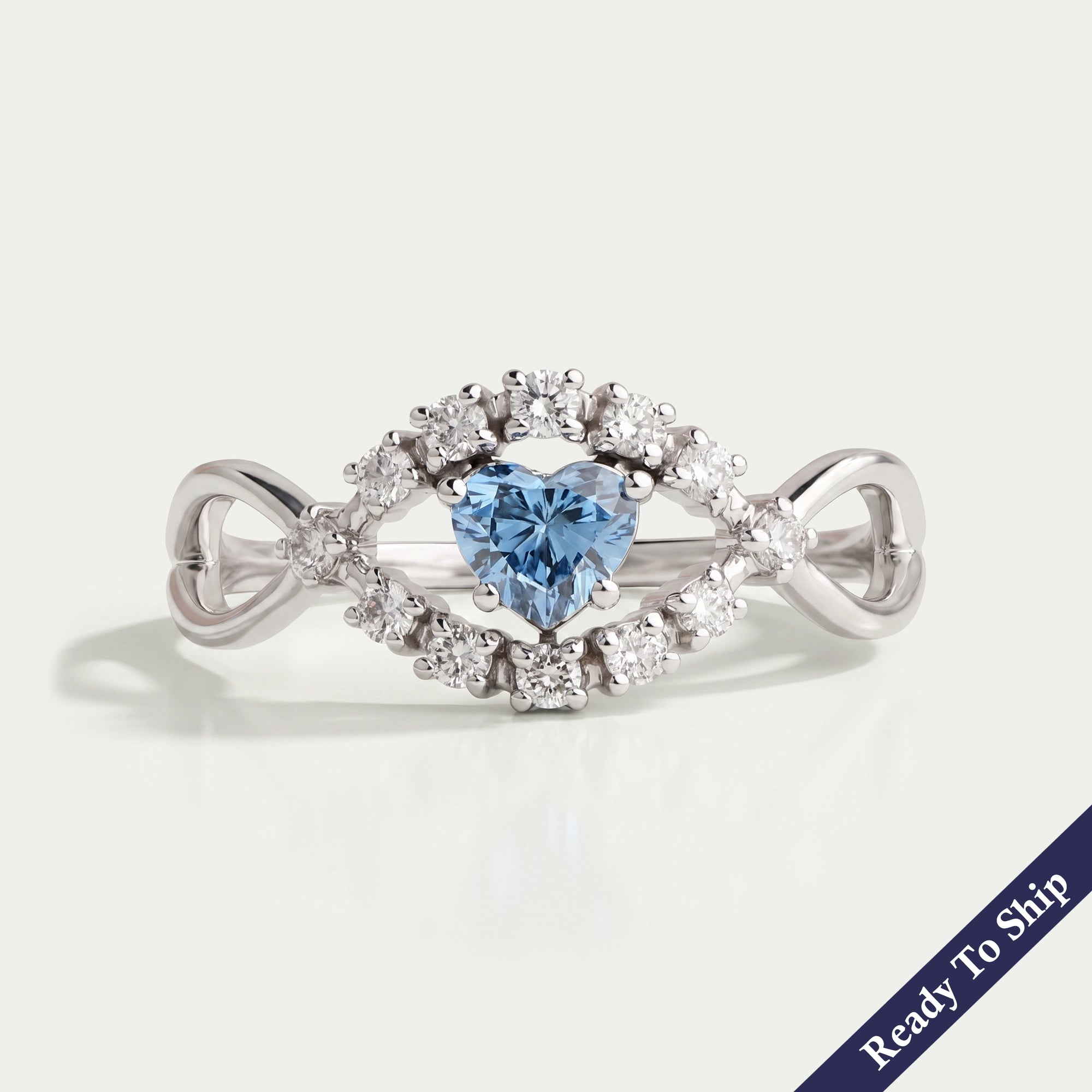 Blue Heart Cut Halo Infinity Diamond Ring