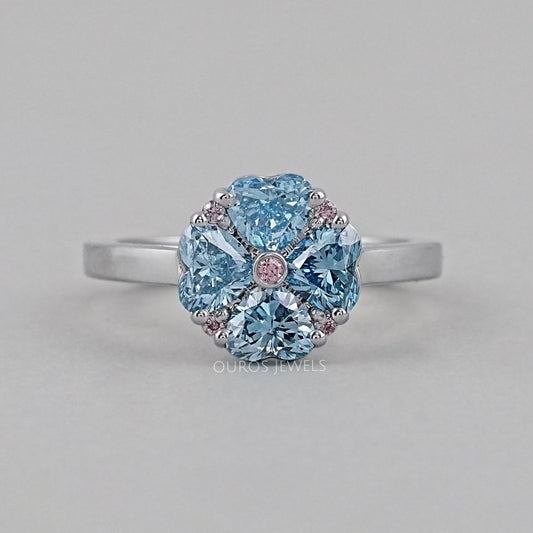 Blue Heart Cut Lab Diamond Flower Ring Ring