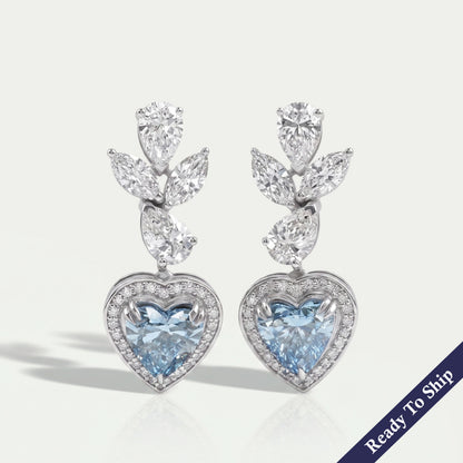 Blue Heart Lab Diamond Halo Drop Earrings Earrings