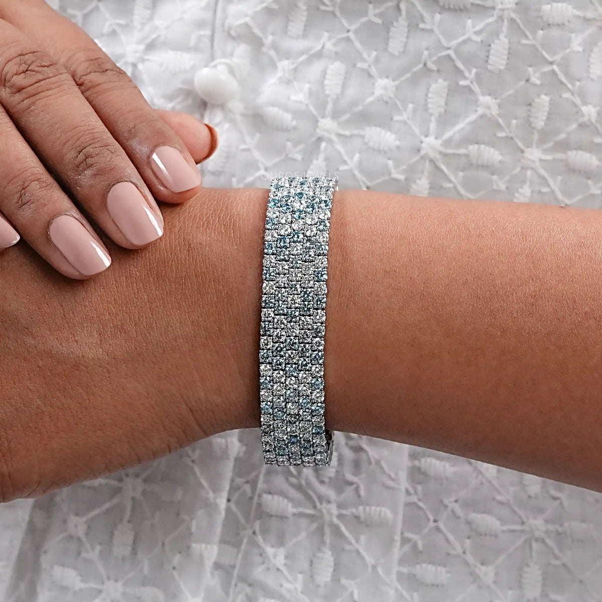Blue Round Lab Diamond Wide Bracelet Bracelet