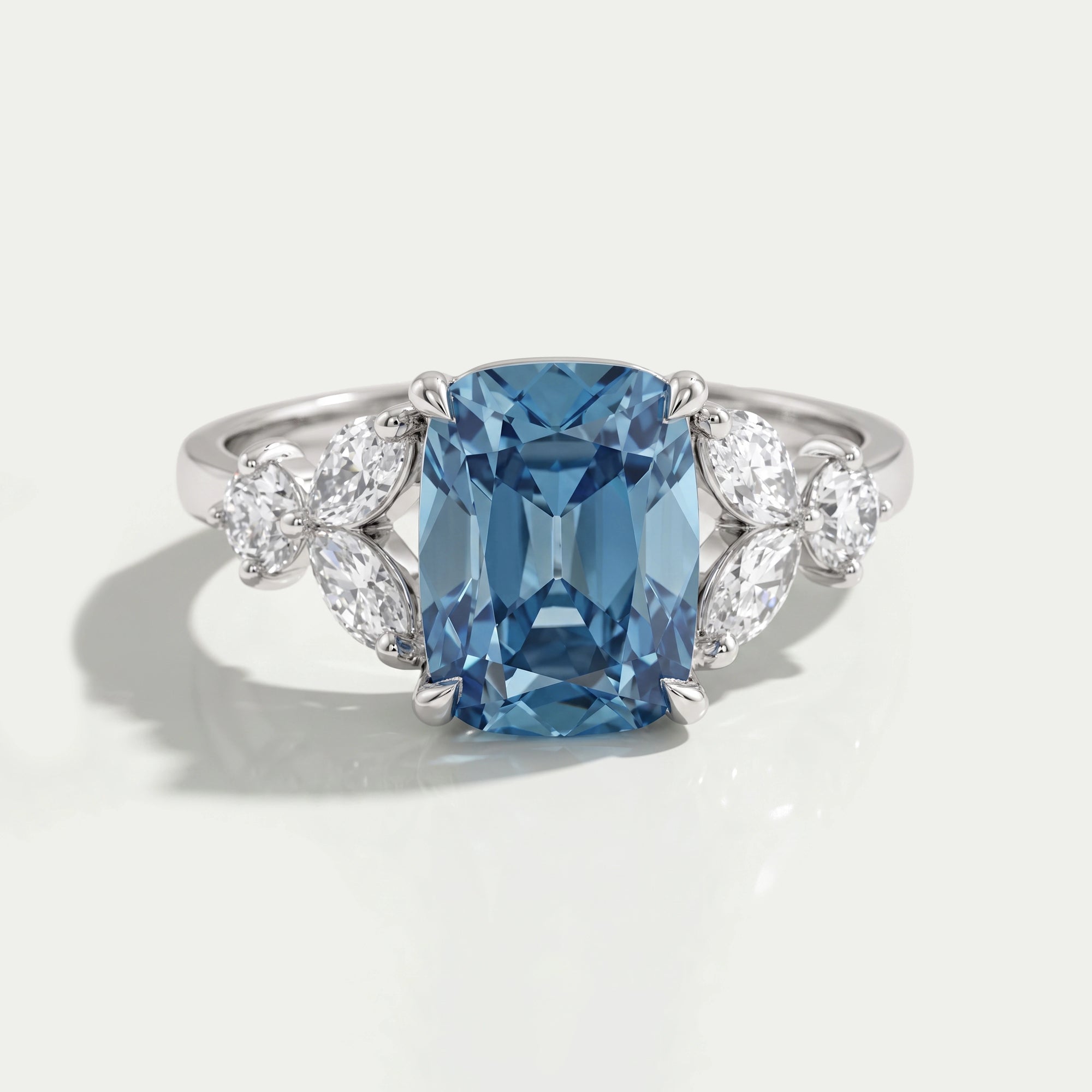Antique Old Mine Blue Cushion Cut Diamond Ring