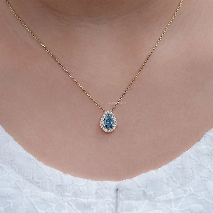 Blue Pear Lab Diamond Halo Pendant