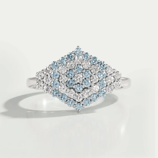 Fancy Blue Round Cut Cluster Lab Diamond Engagement Ring Rings