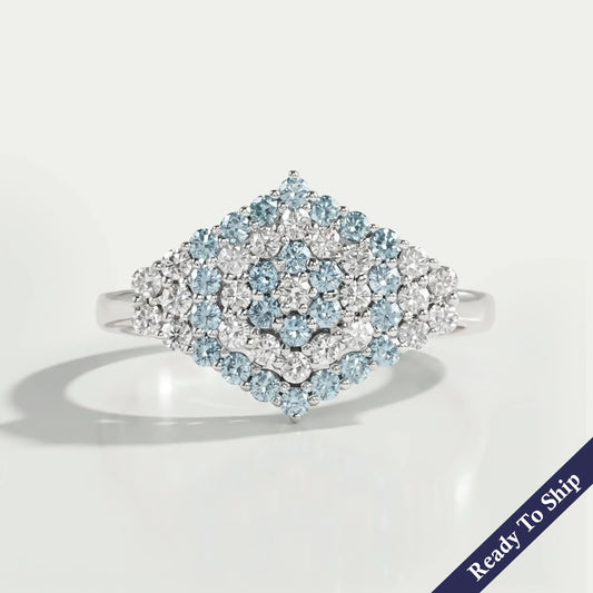 Blue Round Cut Lab Grown Diamond Cluster Set Ring Ring