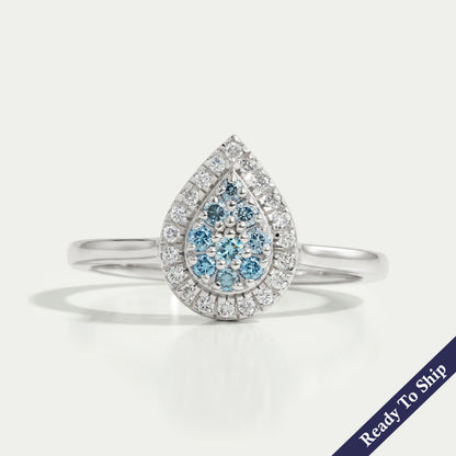 Pear Shape Round Cluster Diamond Halo Engagement Ring