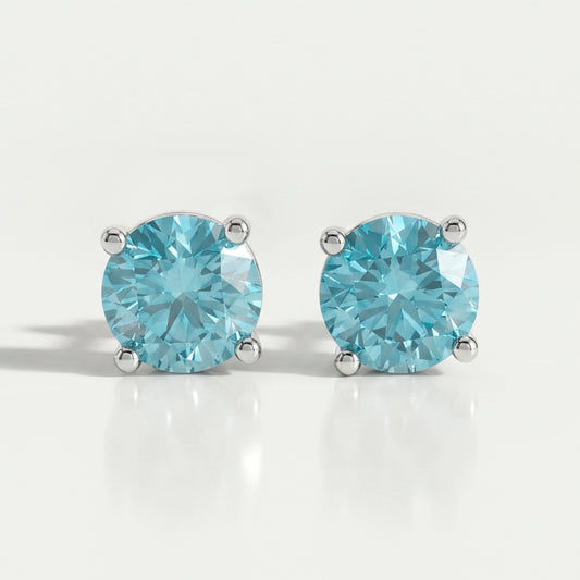 Pink And Blue Round Diamond Stud Earrings Earring
