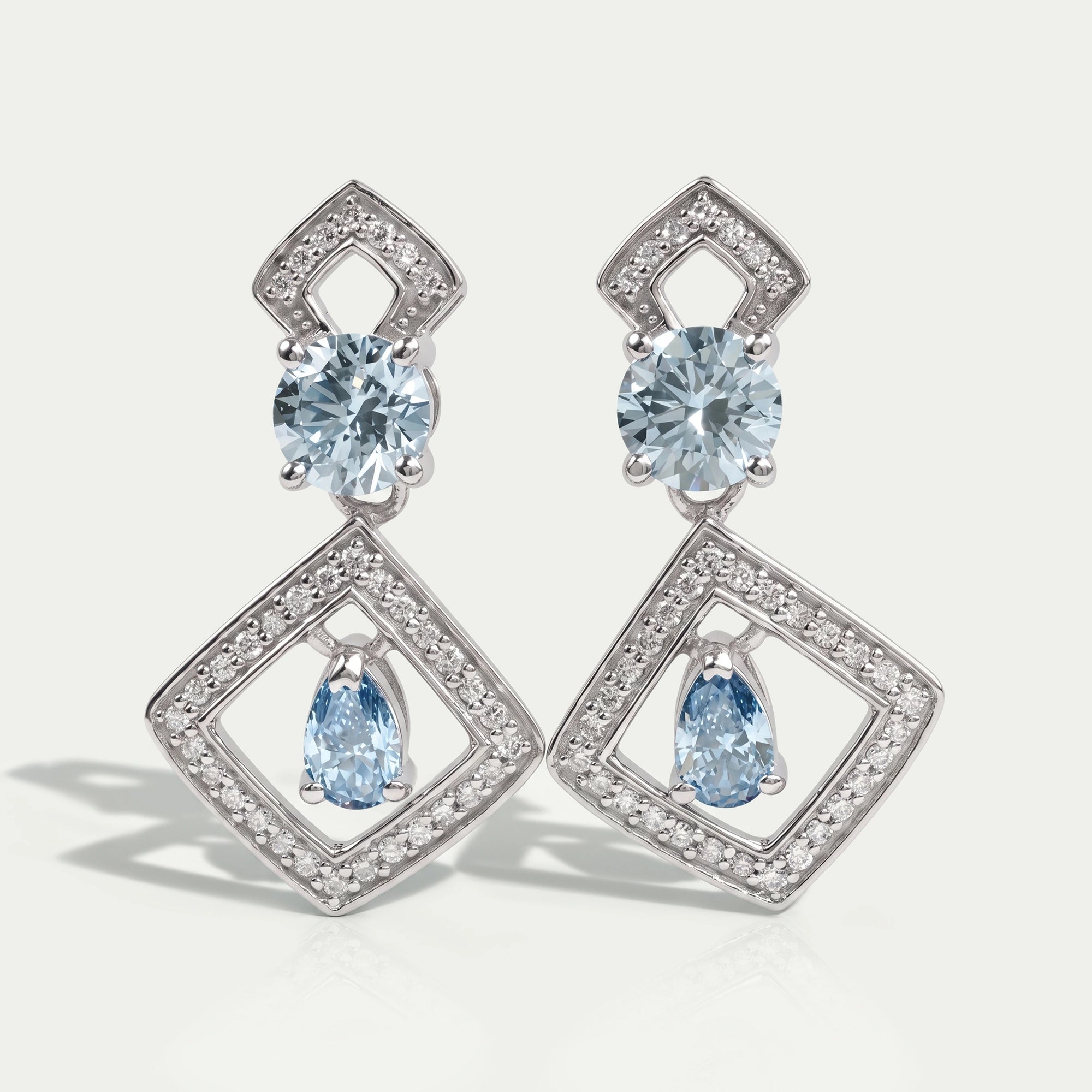 Blue Round With Pear Diamond Drop Earrings Earrings