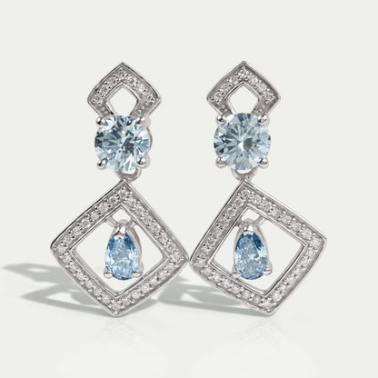 Blue Round With Pear Diamond Drop Earrings Earrings