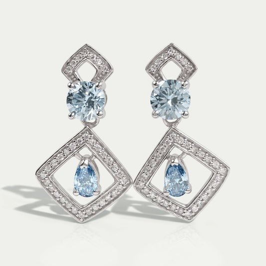 Blue Round With Pear Diamond Drop Earrings Earrings