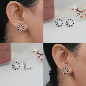 Blue Sapphire Gemstone Circle Stud Earrings