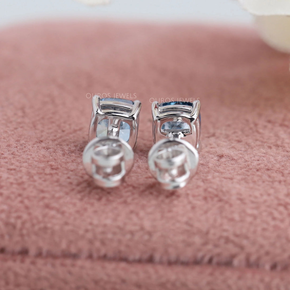 Blue Cushion Cut Lab Diamond Stud Earrings Earring