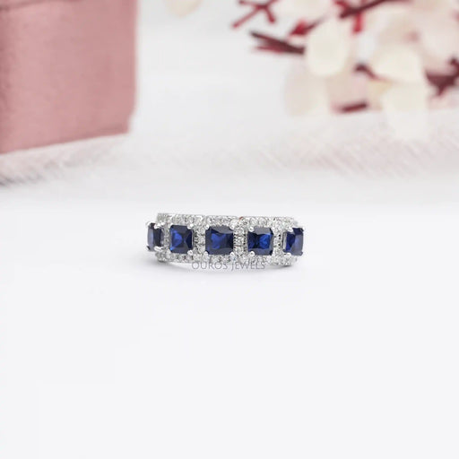 Asscher cut blue gemstone ring 