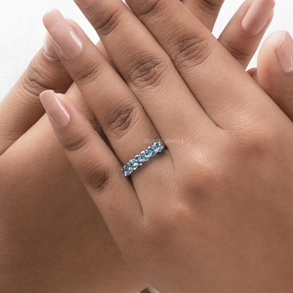 Pink and Blue Oval Seven Diamond Wedding Bands Ring