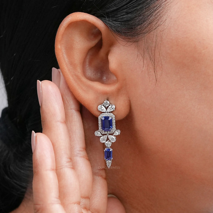Blue Sapphire Gemstone Drop Earrings