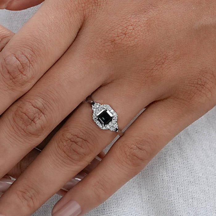 Black Asscher Cut Halo Diamond Engagement Ring