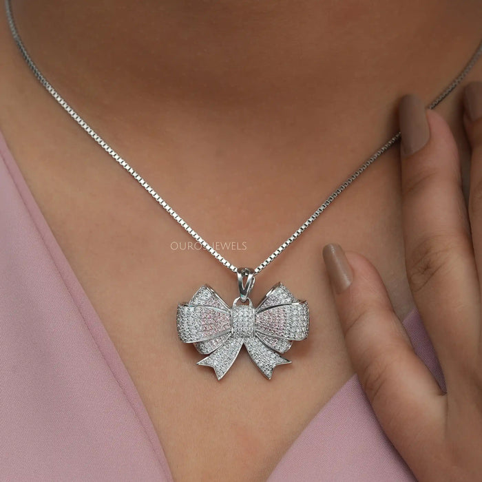 [Bow Shape Round Diamond Pendant]-[Ouros Jewels]
