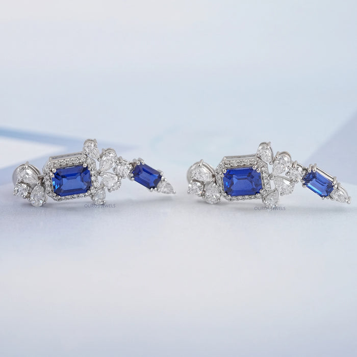 Blue Sapphire Gemstone Drop Earrings 