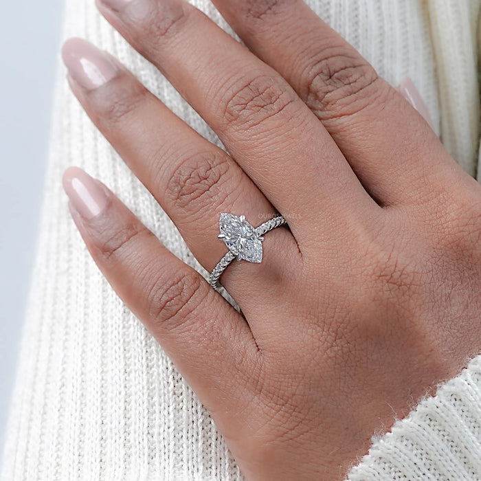 Marquise Diamond Solitaire Accent Hidden Halo Engagement Ring
