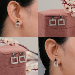 Black Princess Cut Lab Diamond Drop Earrings