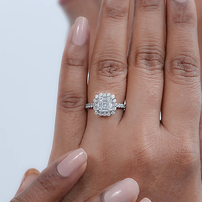 Asscher Cut Lab Diamond Halo Engagement Ring