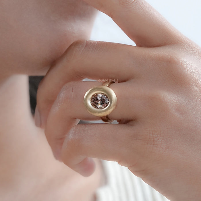 Brown Oval Diamond Modern Bezel-Set Engagement Ring