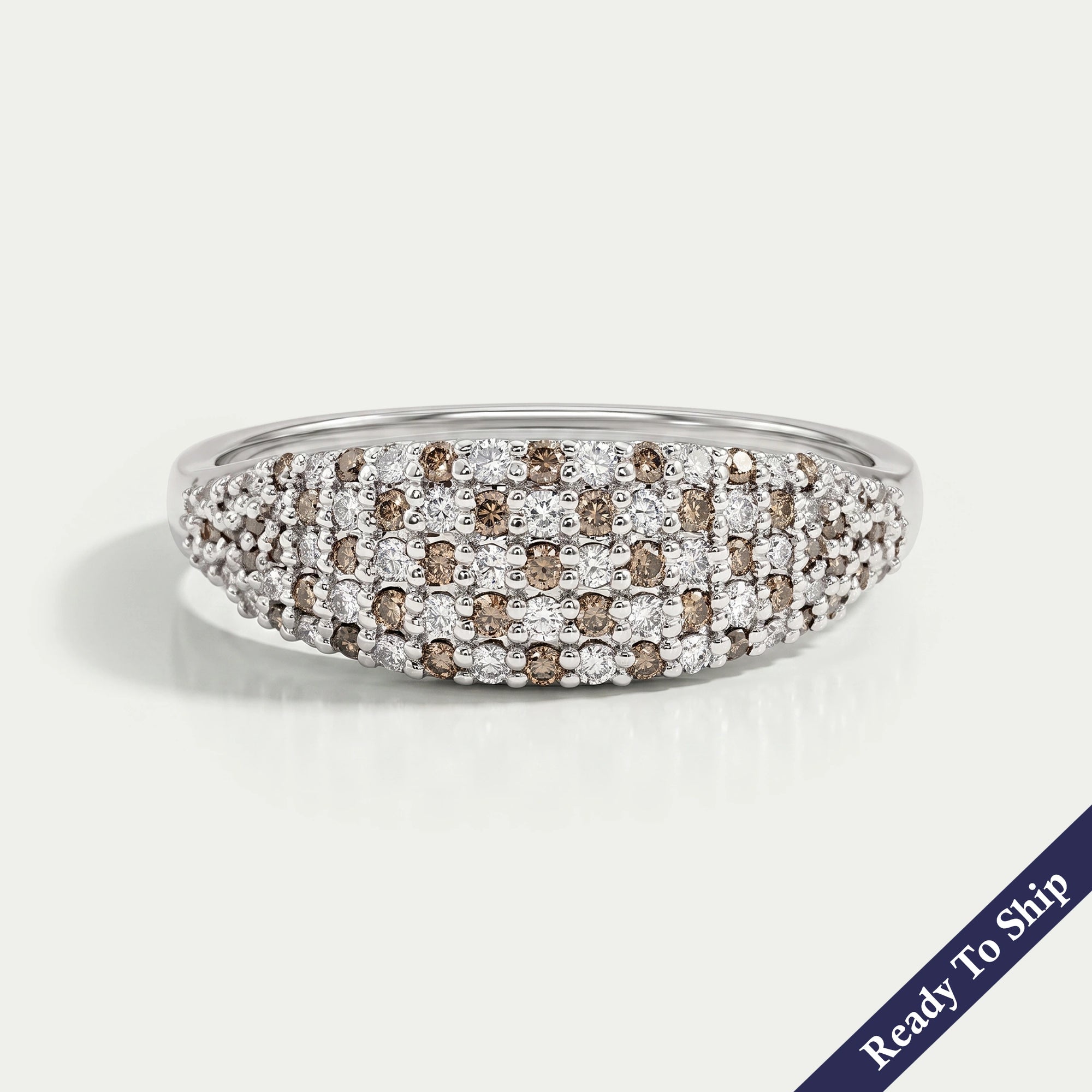 Fancy Brown Round Diamond Pave Set Engagement Ring Ring
