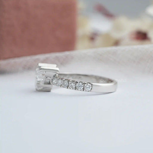 side view of bull cut lab-grown diamond solitaire accent engagement ring