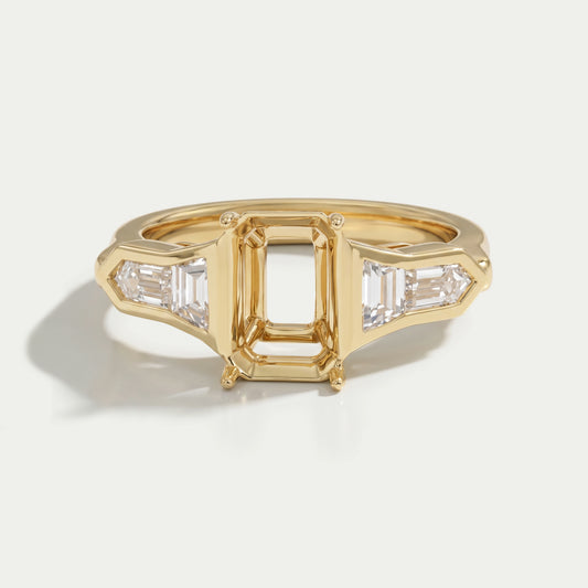 Bullet & Trapezoid Cut Semi Mount Engagement Ring Ring