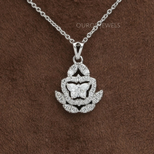 Butterfly Shape Halo Cluster Diamond Pendant