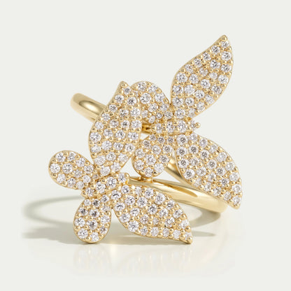 Butterfly Shape Round Cluster Diamond Bypass Set Engagement Ring