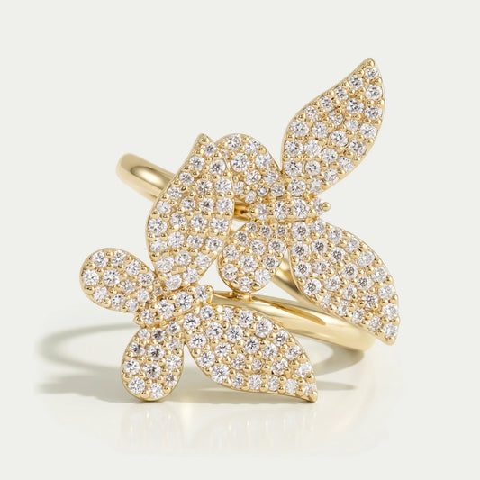 Butterfly Shape Round Cluster Diamond Bypass Set Engagement Ring