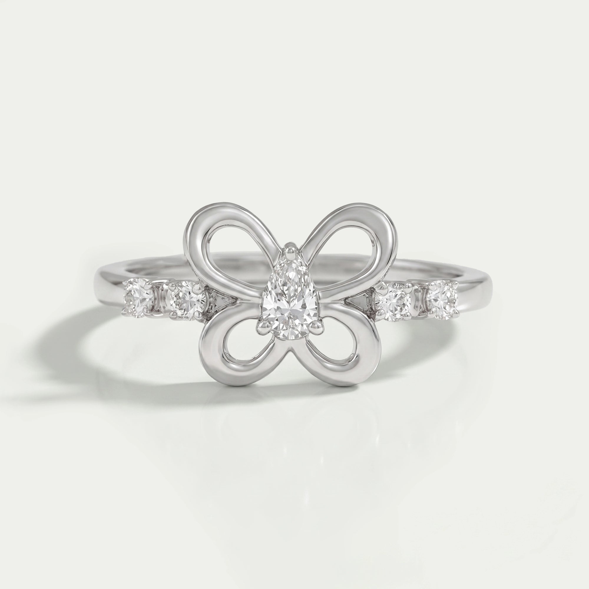 Pear Diamond Butterfly Shaped Dainty Ring Rings