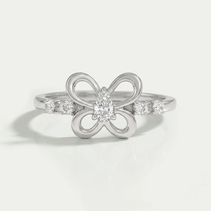Pear Diamond Butterfly Shaped Dainty Ring Rings