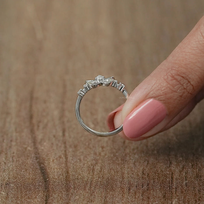 Pear Shaped Diamond Butterfly Dainty Ring