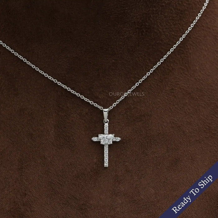 [Butterfly Cut Lab Diamond Cross Pendant]-[Ouros Jewels]