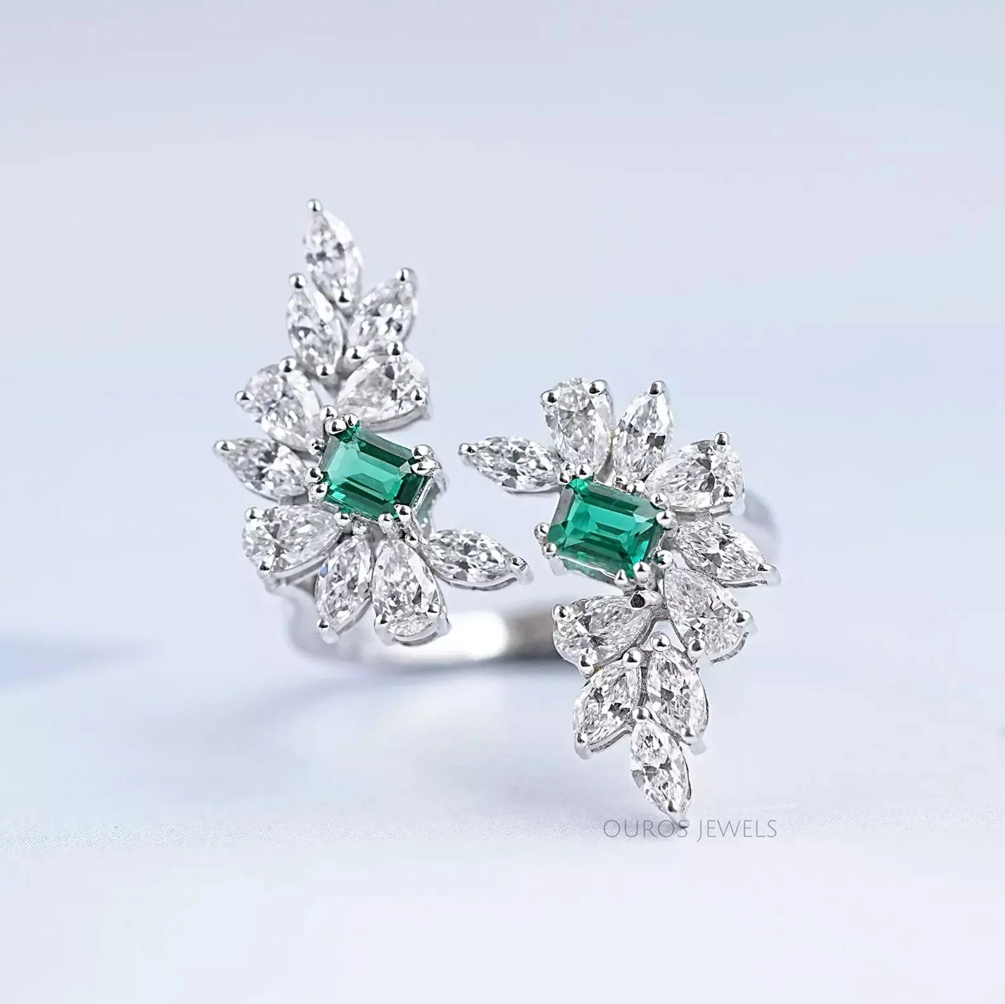 Multi-Shape Lab Diamond and Emerald Bypass Ring Ring