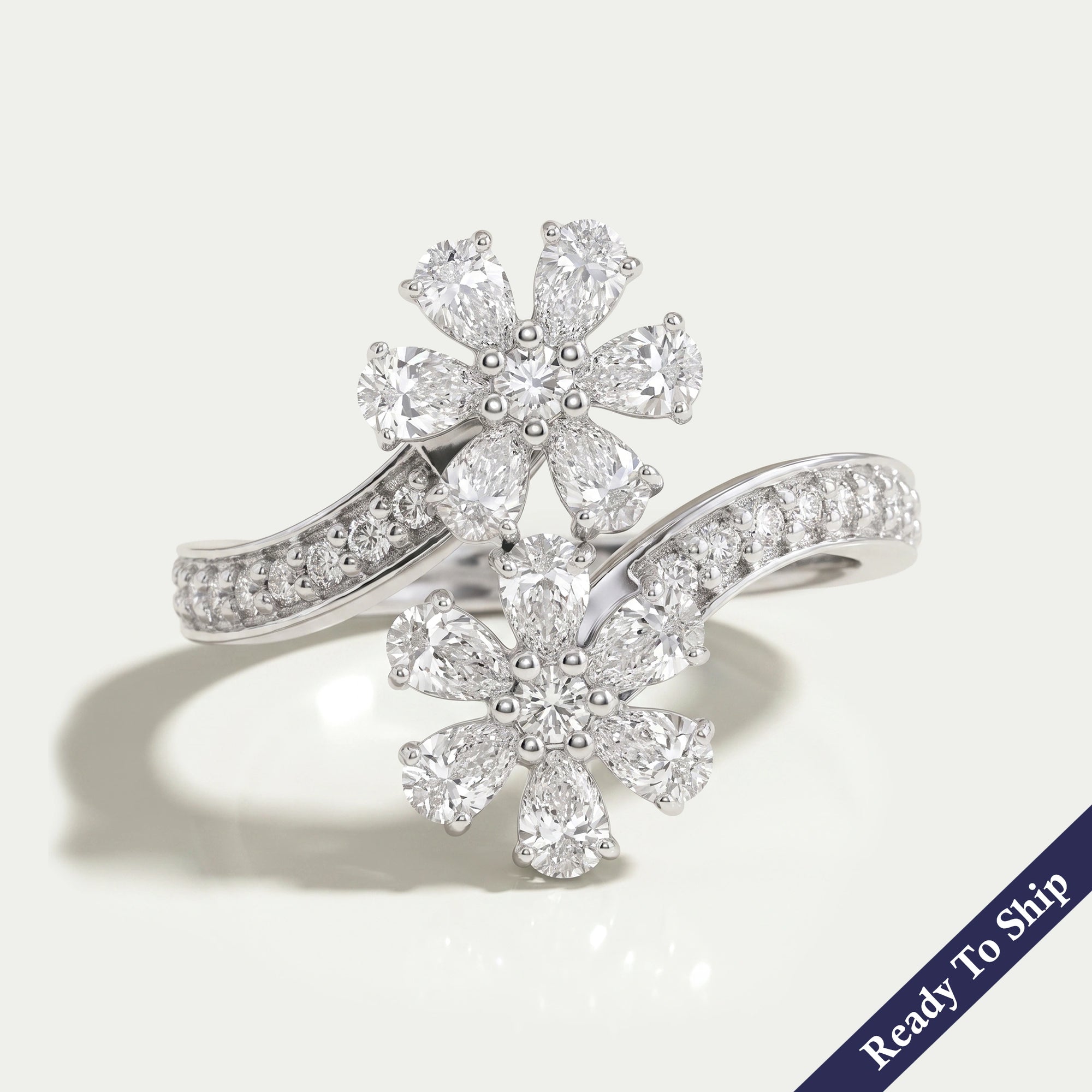 Bypass Pear Cut Flower Style Engagement Ring