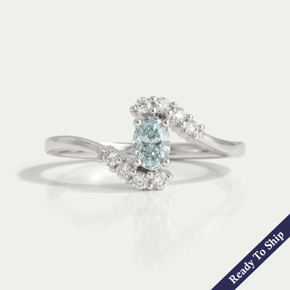 Green Oval Diamond Bypass Set Ring