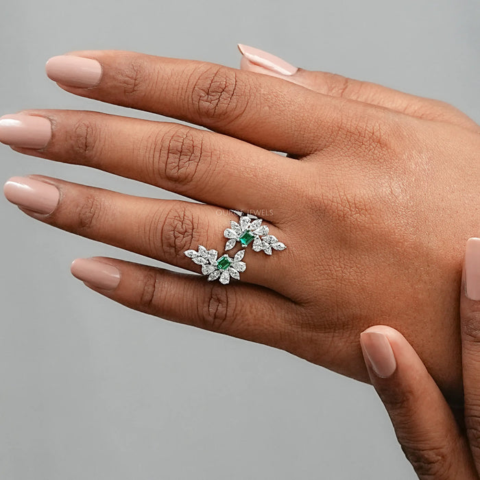 Multi-Shape Lab Diamond and Emerald Bypass Ring