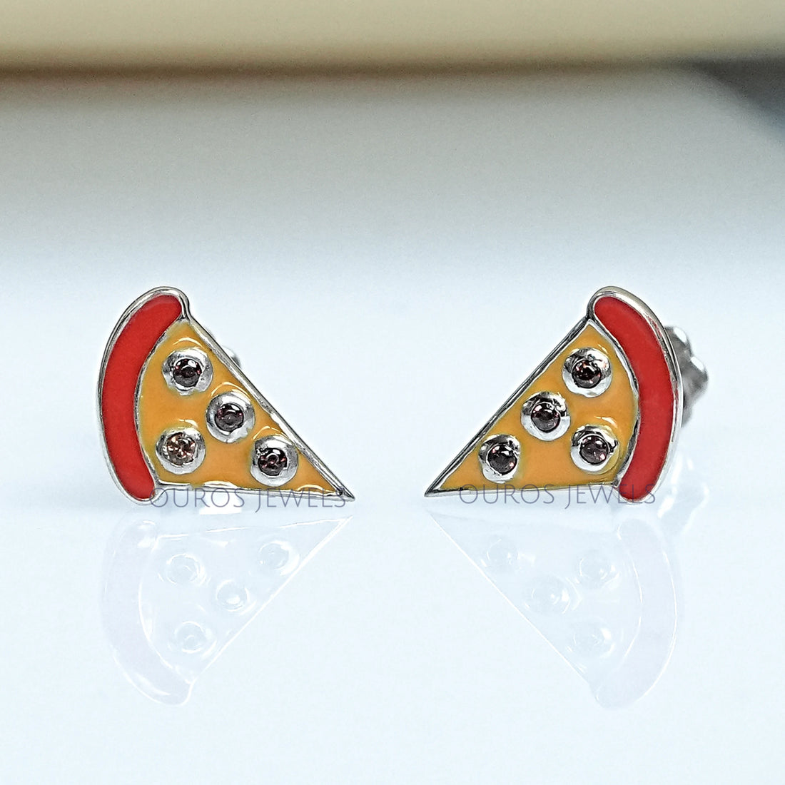 Brown Gemstone Pizza Slice Baby Stud Earrings