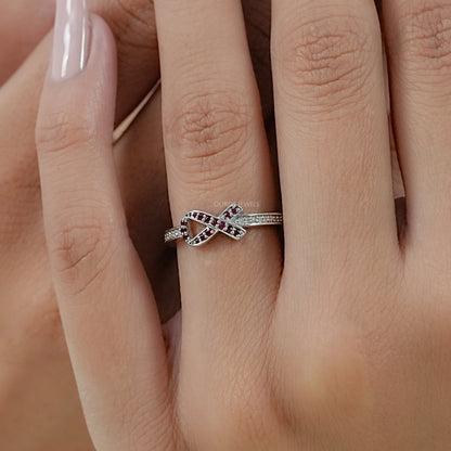 Red Round Gemstone Cancer Ribbon Ring Ring
