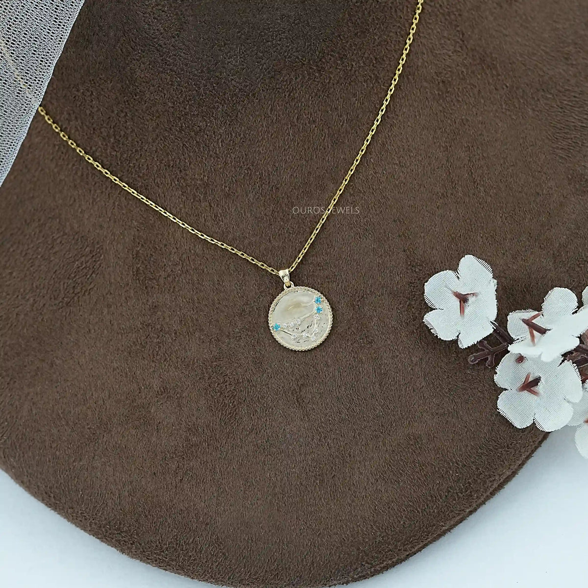 Capricorn Zodiac Sky Blue Gemstone Pendant Necklaces