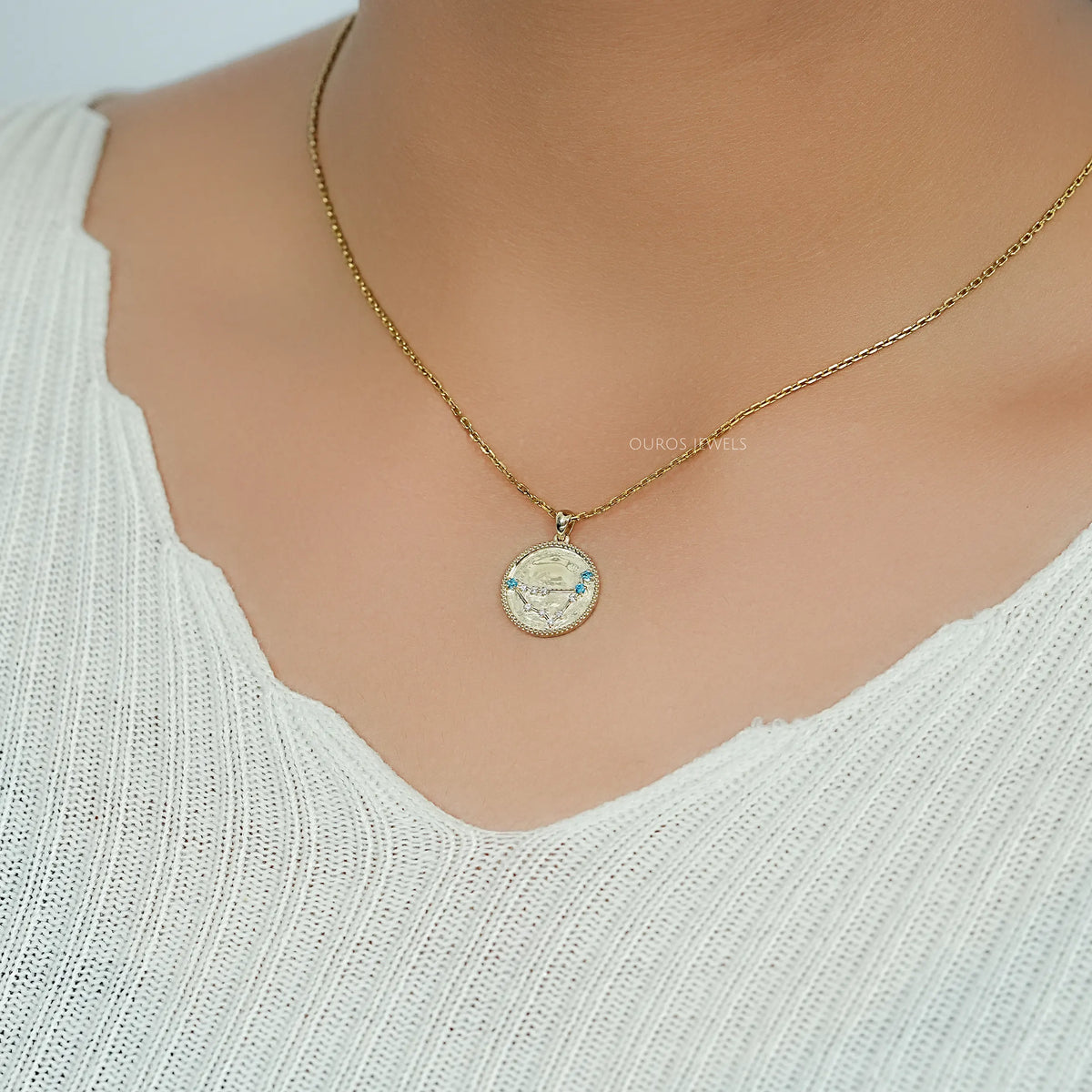 Capricorn Zodiac Sky Blue Gemstone Pendant Necklaces