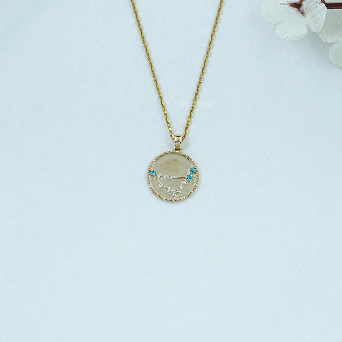 Capricorn Zodiac Sky Blue Gemstone Pendant Necklaces