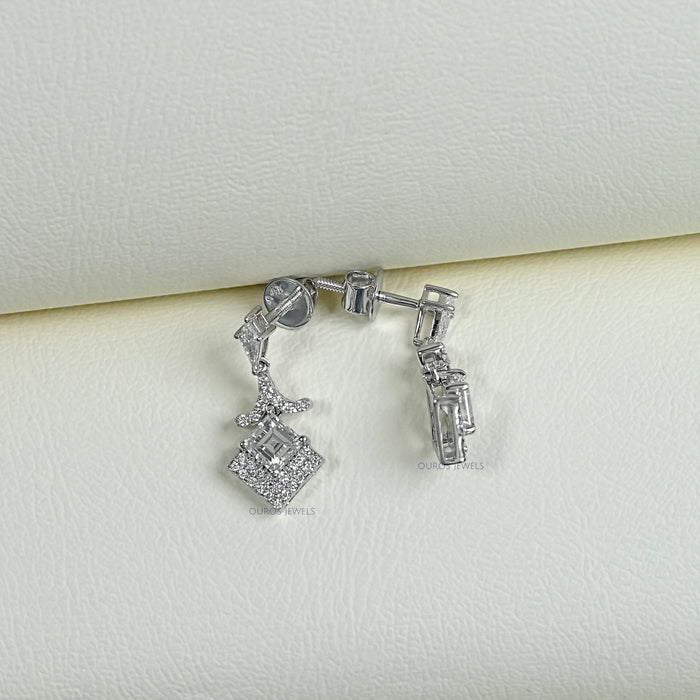 Carre Cut Cluster Diamond Drop Earrings