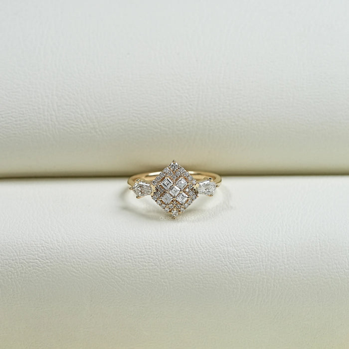 Antique Carre Cut Halo Diamond Proposal Ring