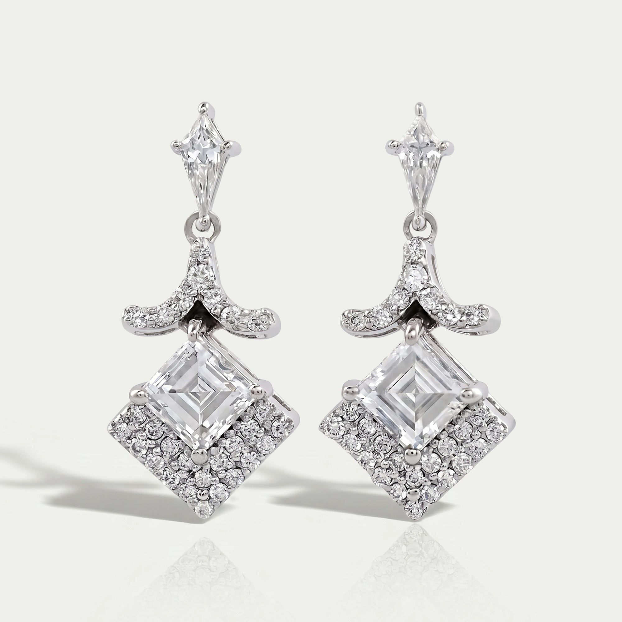Carre Cut Cluster Diamond Drop Earrings