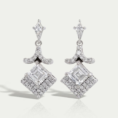 Carre Cut Cluster Diamond Drop Earrings